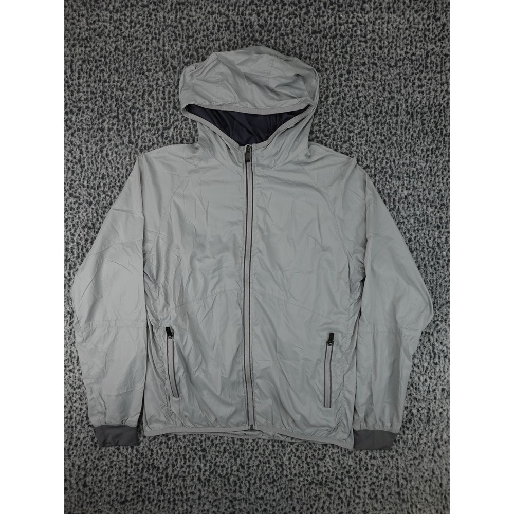 Blanc Noir Performance Jacket Mens L Gray Hooded Full Zip Windbreaker BMJ23810